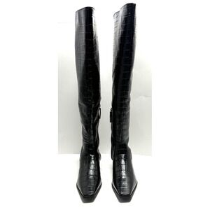 Schutz Women's Helena Over the Knee Boots Black Croco Print Size 7B NWT/COX